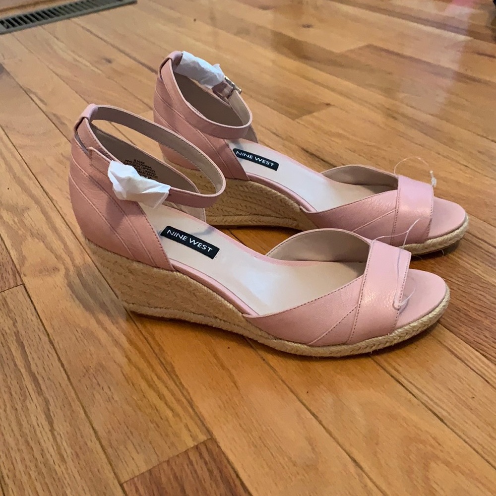 Pink leather espadrille wedges